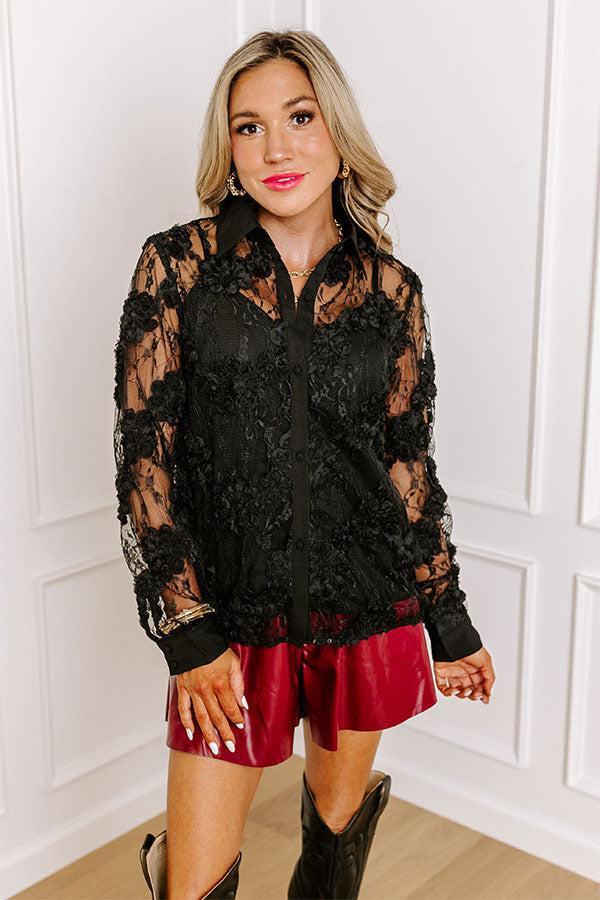 Love Notes Embroidered Button Up in Black Product Image