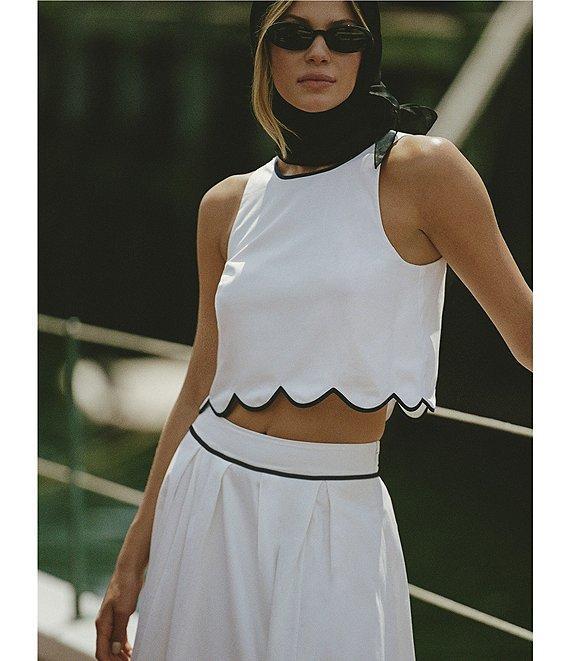 French Connection Alexis Crew Neck Sleeveless Scallop Top Product Image
