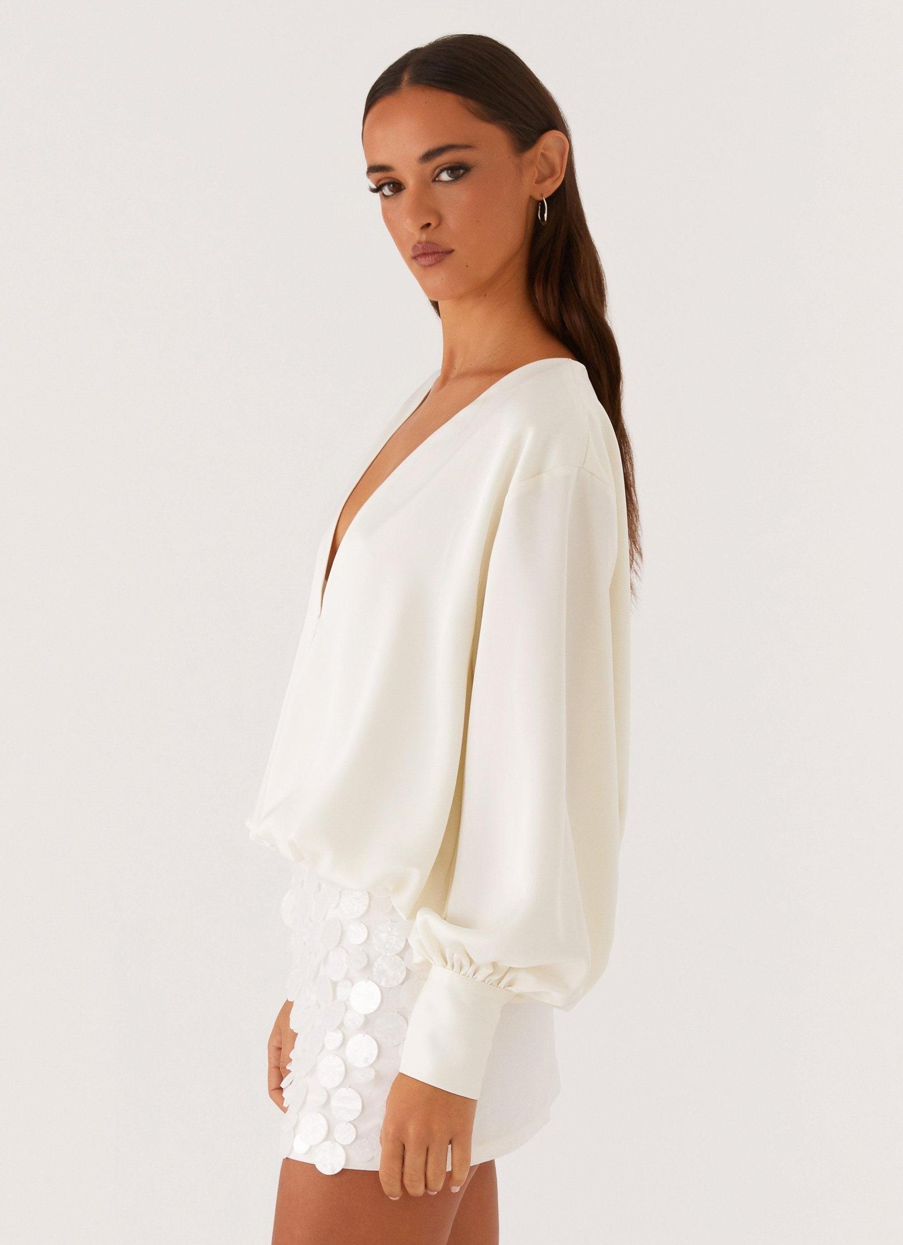Baxter Balloon Sleeve Blouse - Off White Product Image
