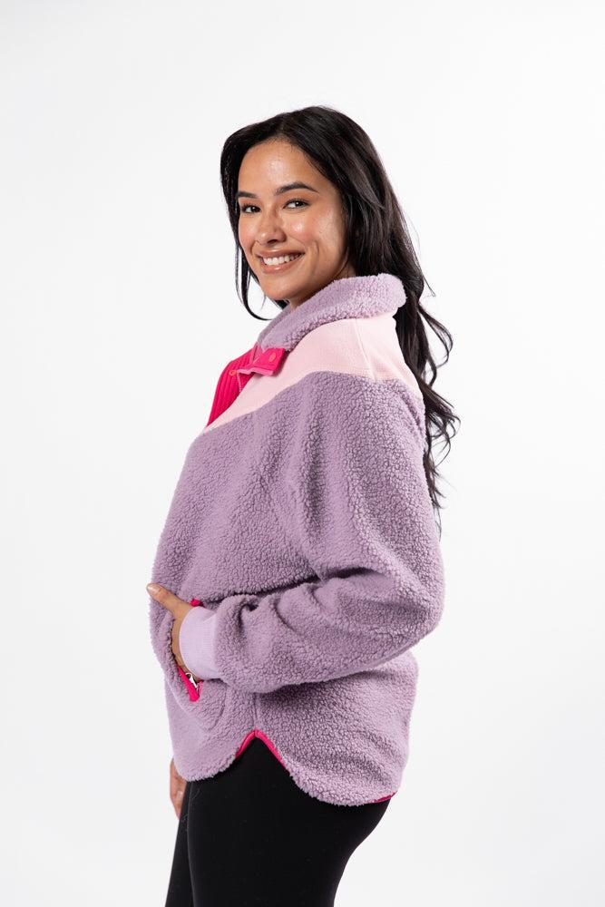 Good Feelings Purple Multi Colorblock Sherpa Pullover FINAL SALE Product Image