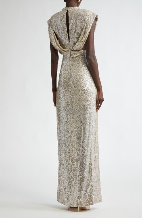 ST JOHN St. John Collection Sequin Embroidered Drape Back Gown In Champagne Product Image