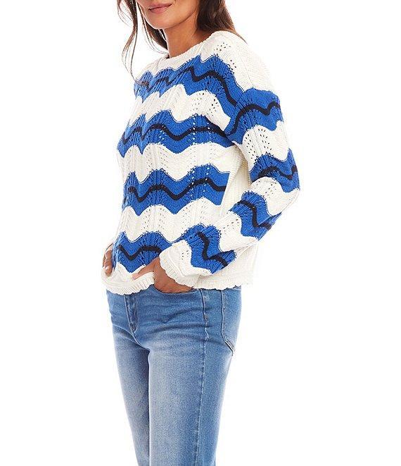 Karen Kane Knit Pointelle Zigzag Crew Neck Long Sleeve Top Product Image