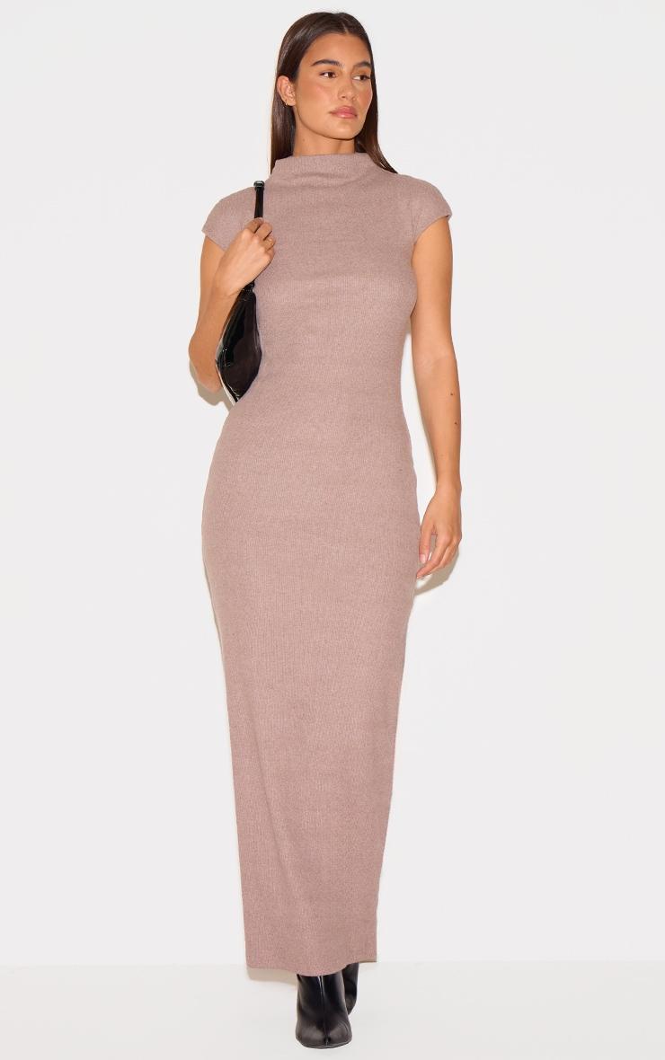 Mushroom Heavy Brushed Rib High Neck Cap Sleeve Maxi Dress Product Image