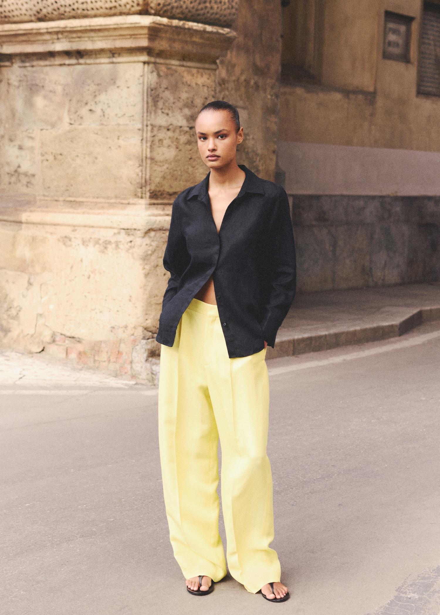 Linen-blend pleated pants - Women | MANGO USA Product Image