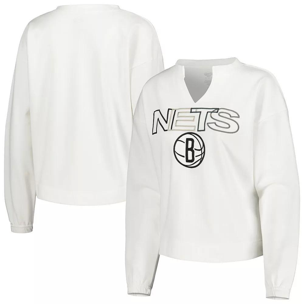 Women's Concepts Sport  White Brooklyn Nets Sunray Notch Neck Long Sleeve T-Shirt, Size: Medium Product Image