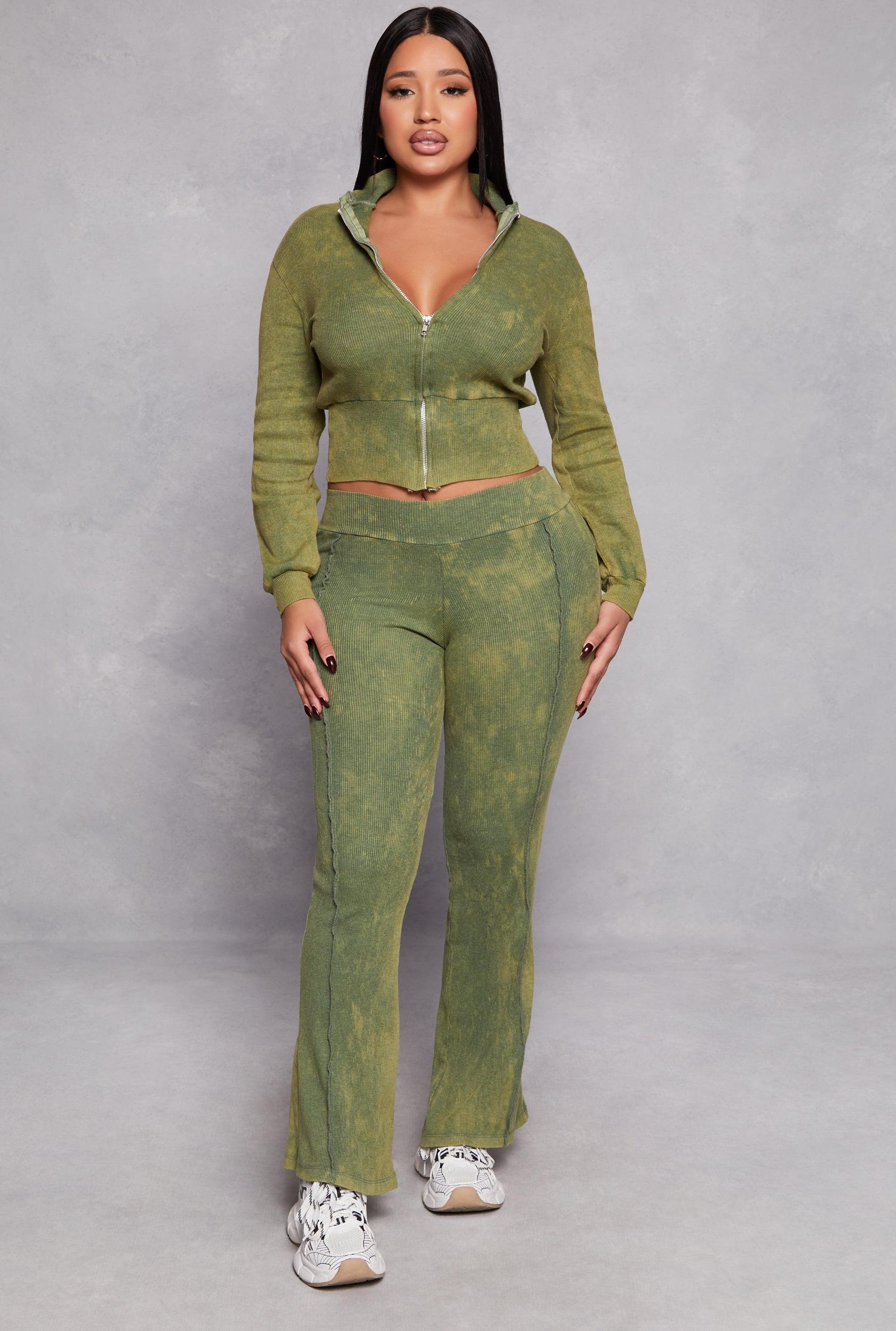 Womens Acid Wash Pintuck Flare Pants Product Image