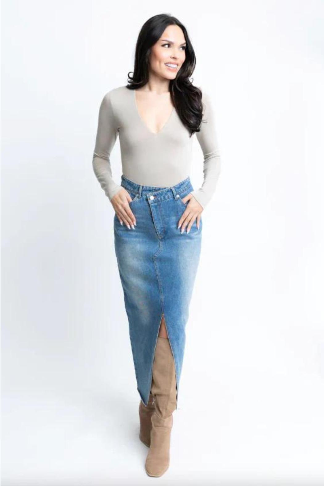 Denim Front Slit Maxi Skirt Product Image
