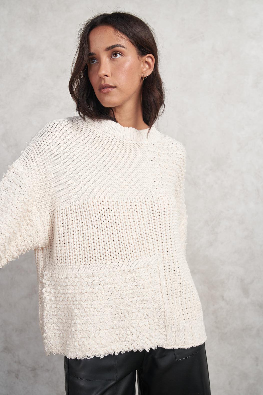 Cream Patchwork Weave Sweater Product Image