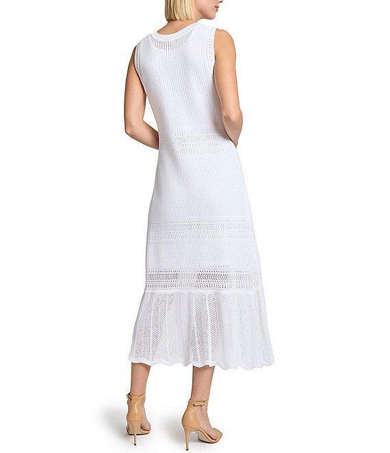 MISOOK Pointelle Knit Crew Neck Sleeveless Ruffle Hem Dress Product Image