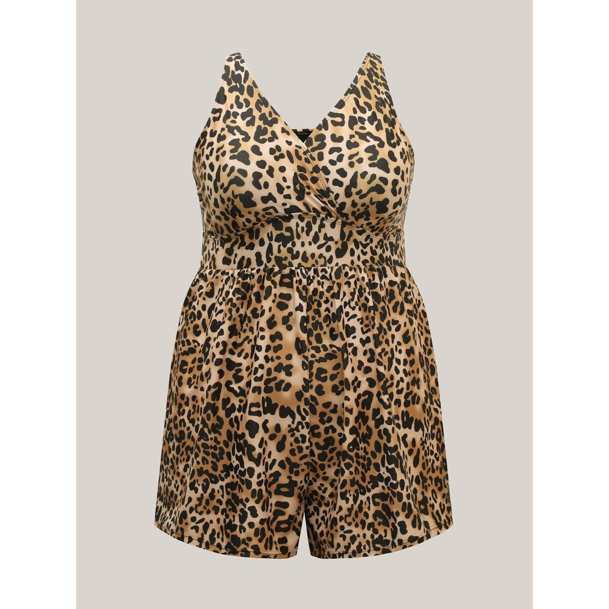 Plus Size Leopard Print Slim-Fit One-Piece Swimsuit Women's Swimwear Leopard Beach Overlapping Curve Bathing Suits High stretch One Pieces BloomChic 18-20/2X Product Image