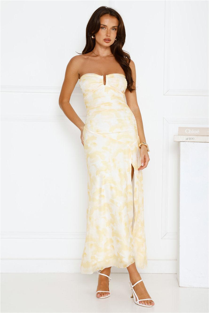 Gatsby Glow Strapless Mesh Maxi Dress Yellow Product Image