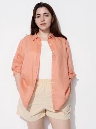 Womens Premium Linen Shirt Light Orange 2XL UNIQLO US Product Image