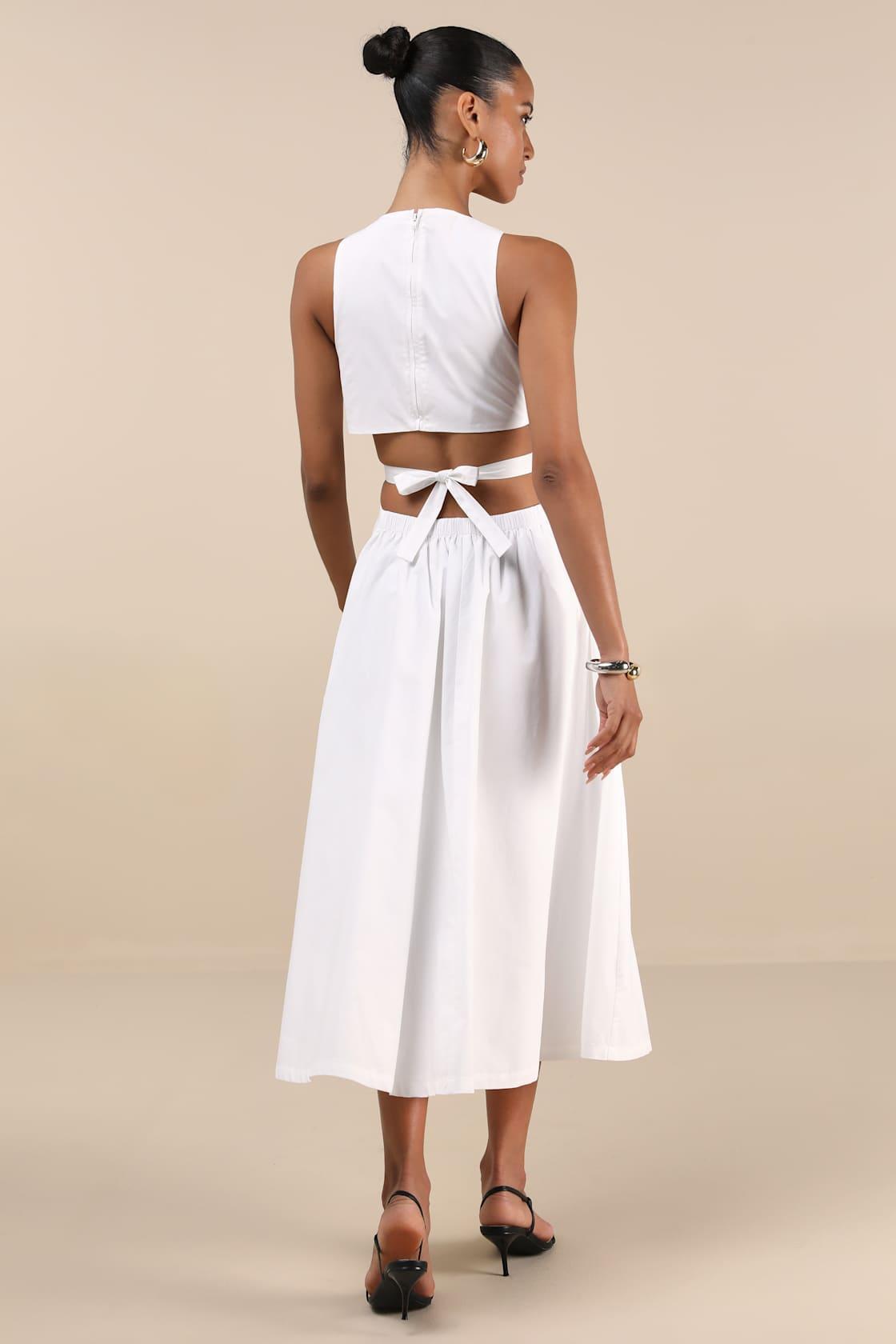 Kianne White Cutout Tie-Back Midi Dress Product Image