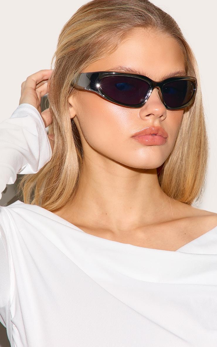 Grey Mirrored Sporty Visor Sunglasses Product Image