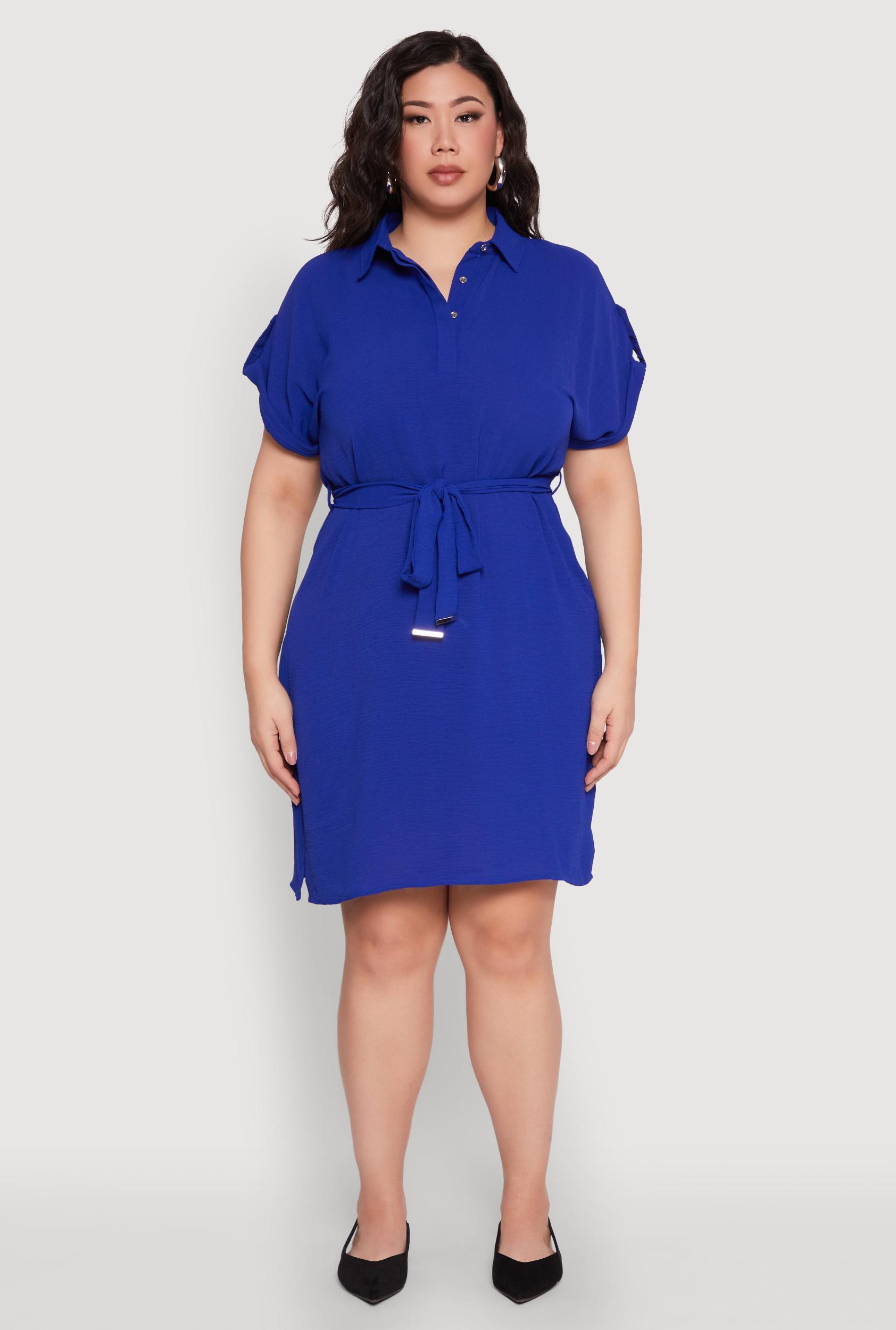Womens Plus Size Crepe Knit Half Button Shirt Dress Product Image