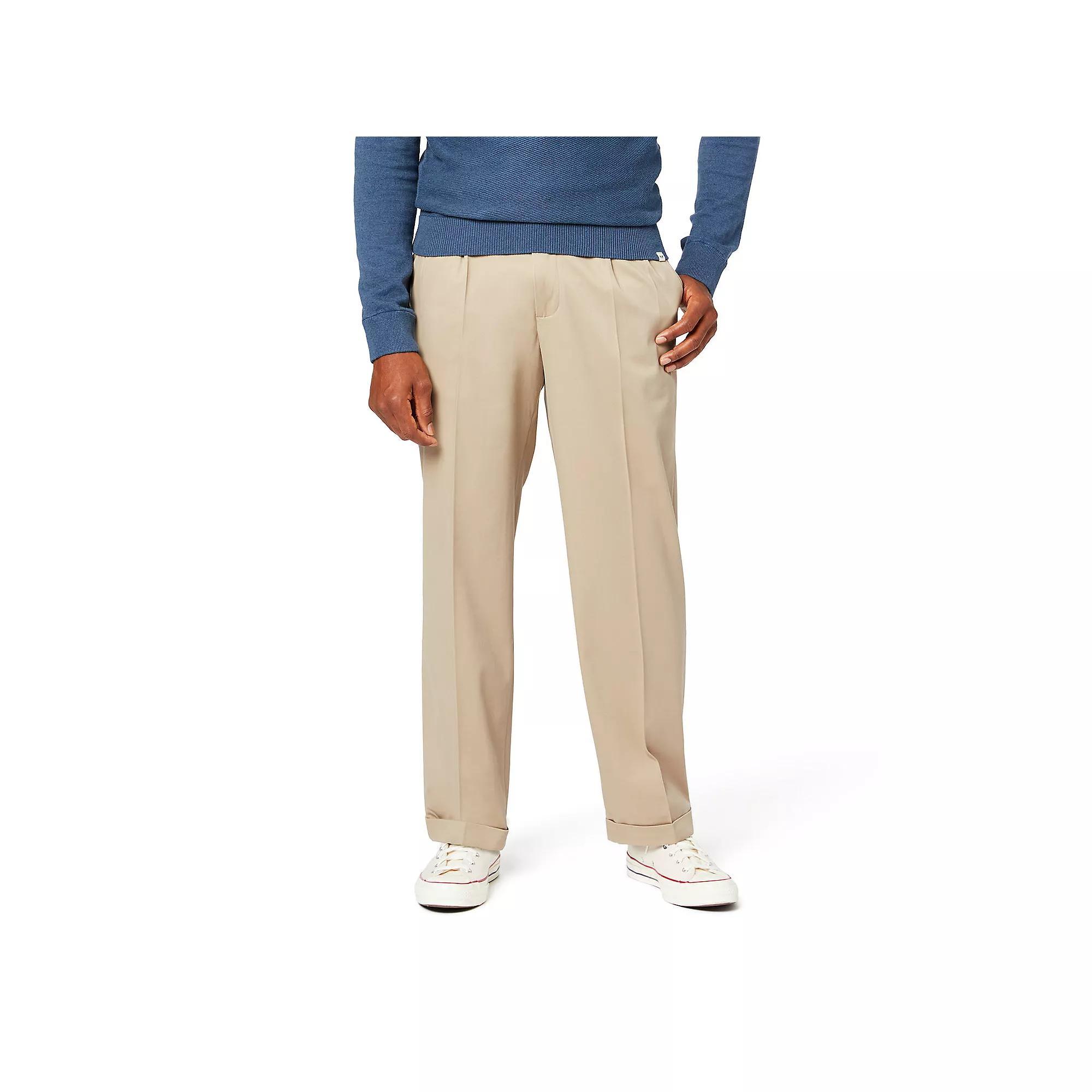 Mens Dockers Relaxed Fit Comfort Stretch Pleated Cuffed Khaki Pants Porcelain Green Product Image