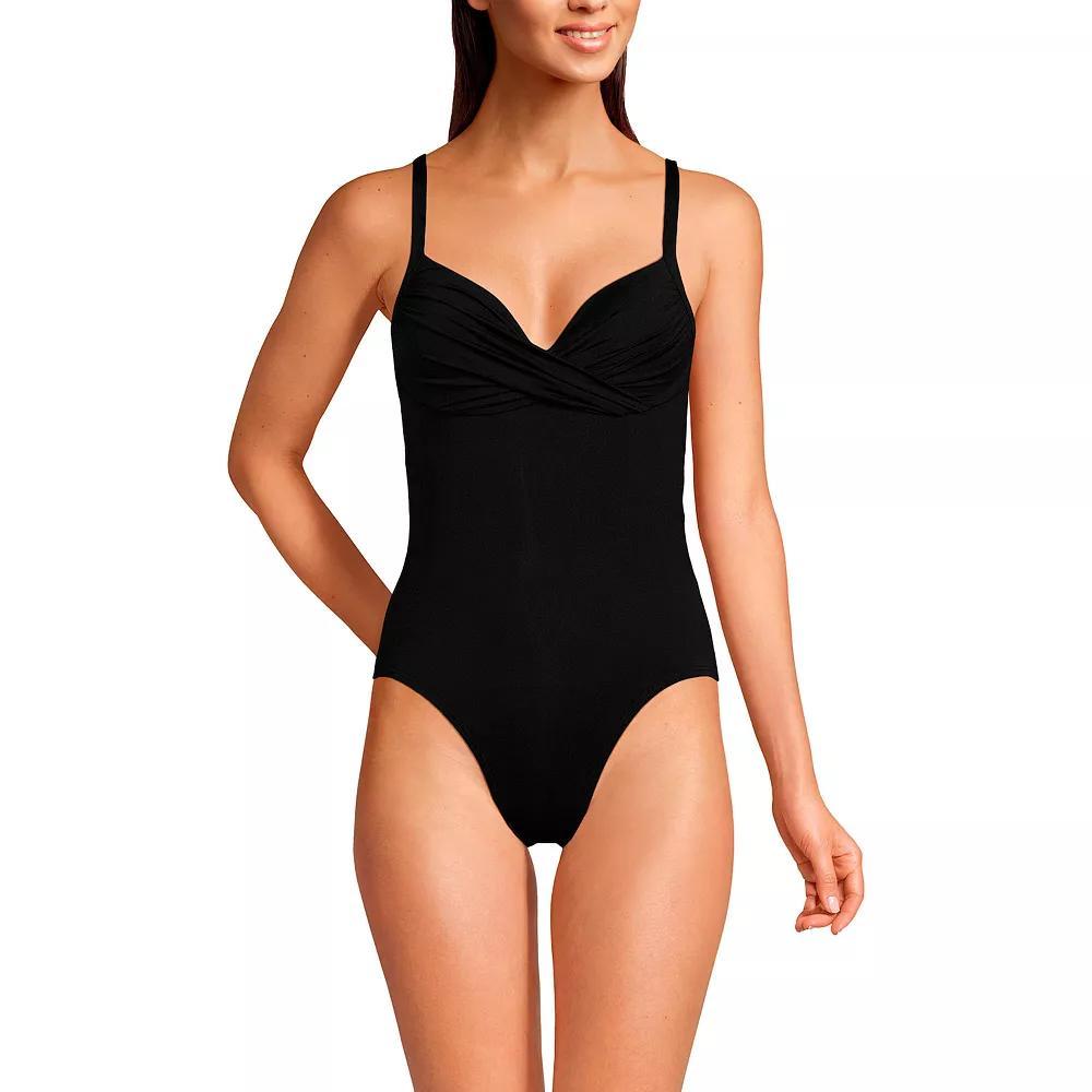 Women's Lands' End Draped Sweetheart Neck High Leg One Piece Swimsuit, Size: 10, Black Product Image