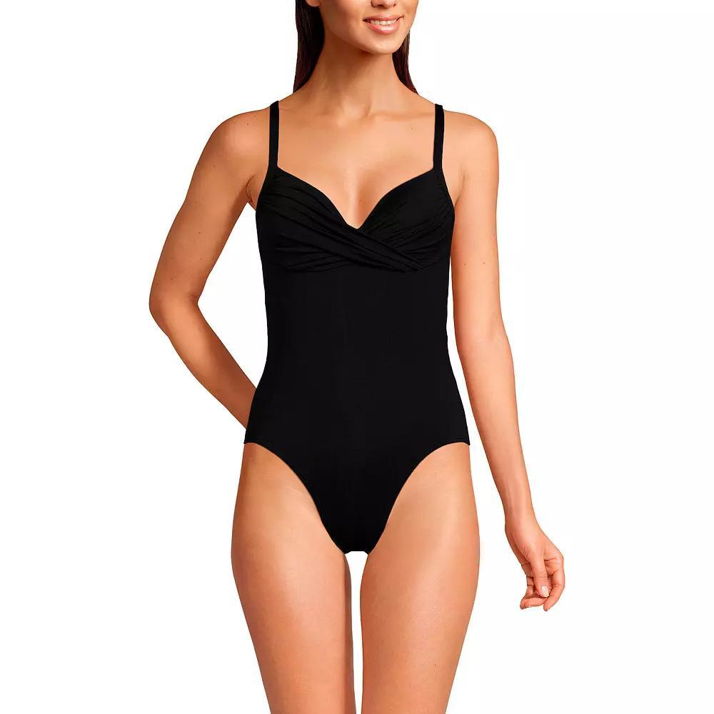 Women's Lands' End Draped Sweetheart Neck High Leg One Piece Swimsuit, Size: 10, Black Product Image