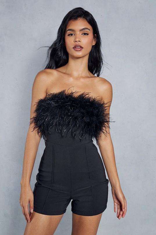 Premium Feather Trim Tailored Playsuit Product Image