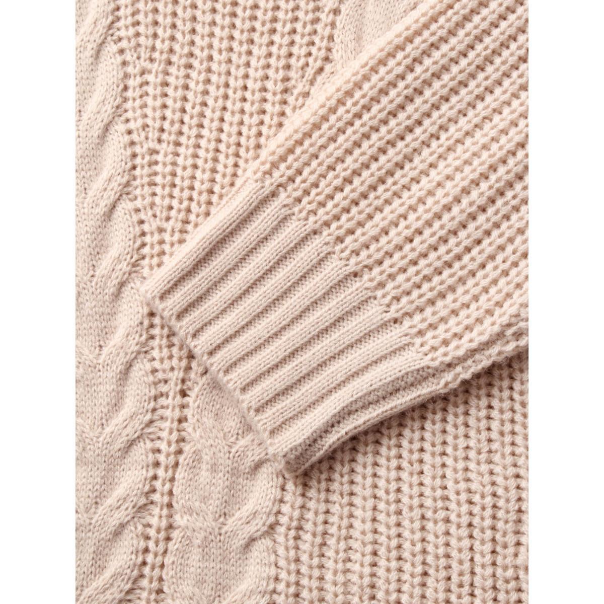 Plus Size Lapel Collar Half Zip Cable Knit Pullover Apricot Women Casual Long Sleeve Lapel Collar Everyday Pullovers BloomChic 10/M Product Image