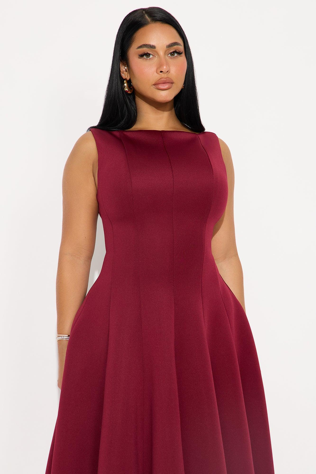 Sweet Sunday Pleated Midi Dress - Wine Product Image