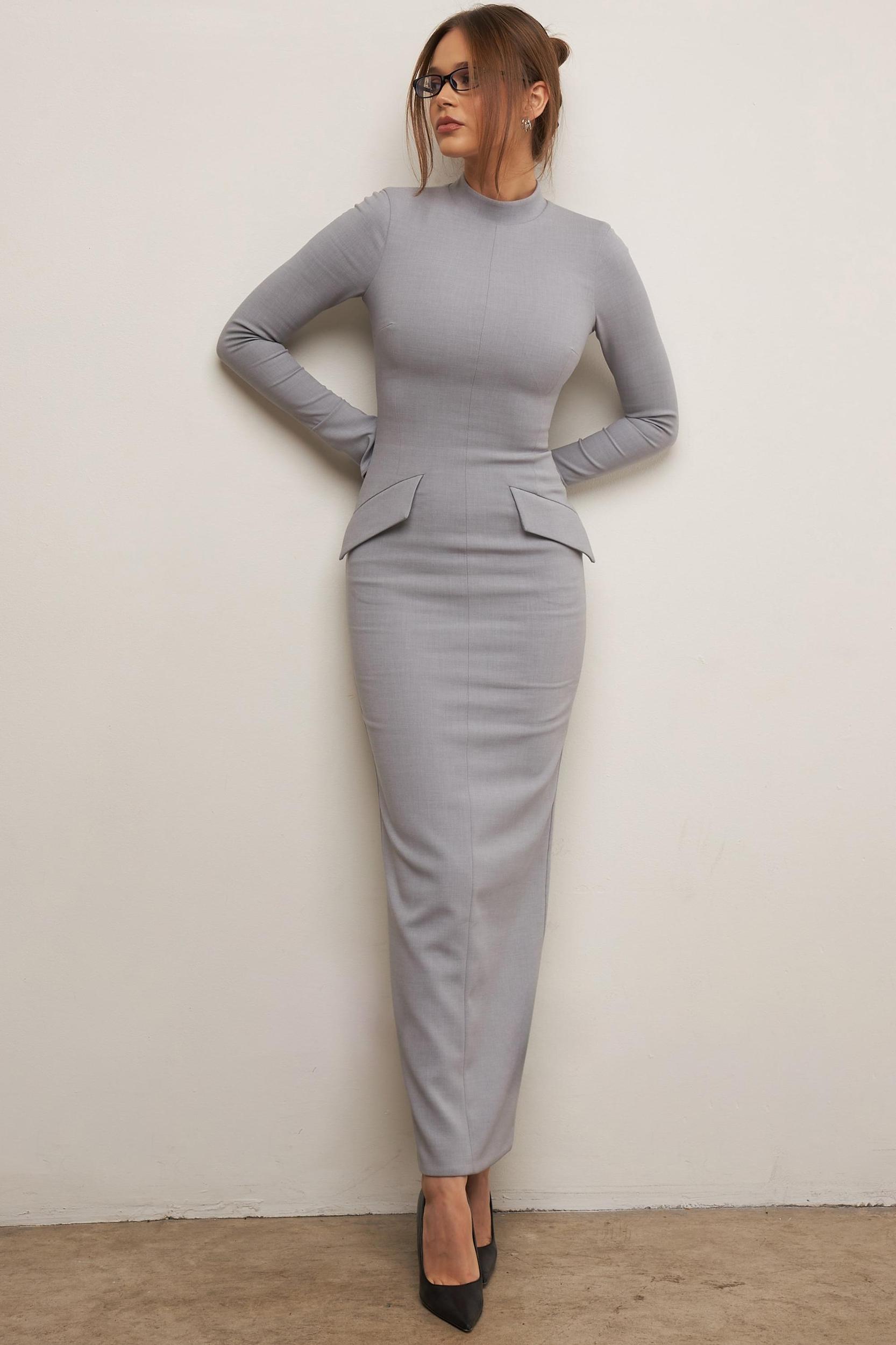 Marie-Louise Light Grey Bodycon Maxi Dress Product Image