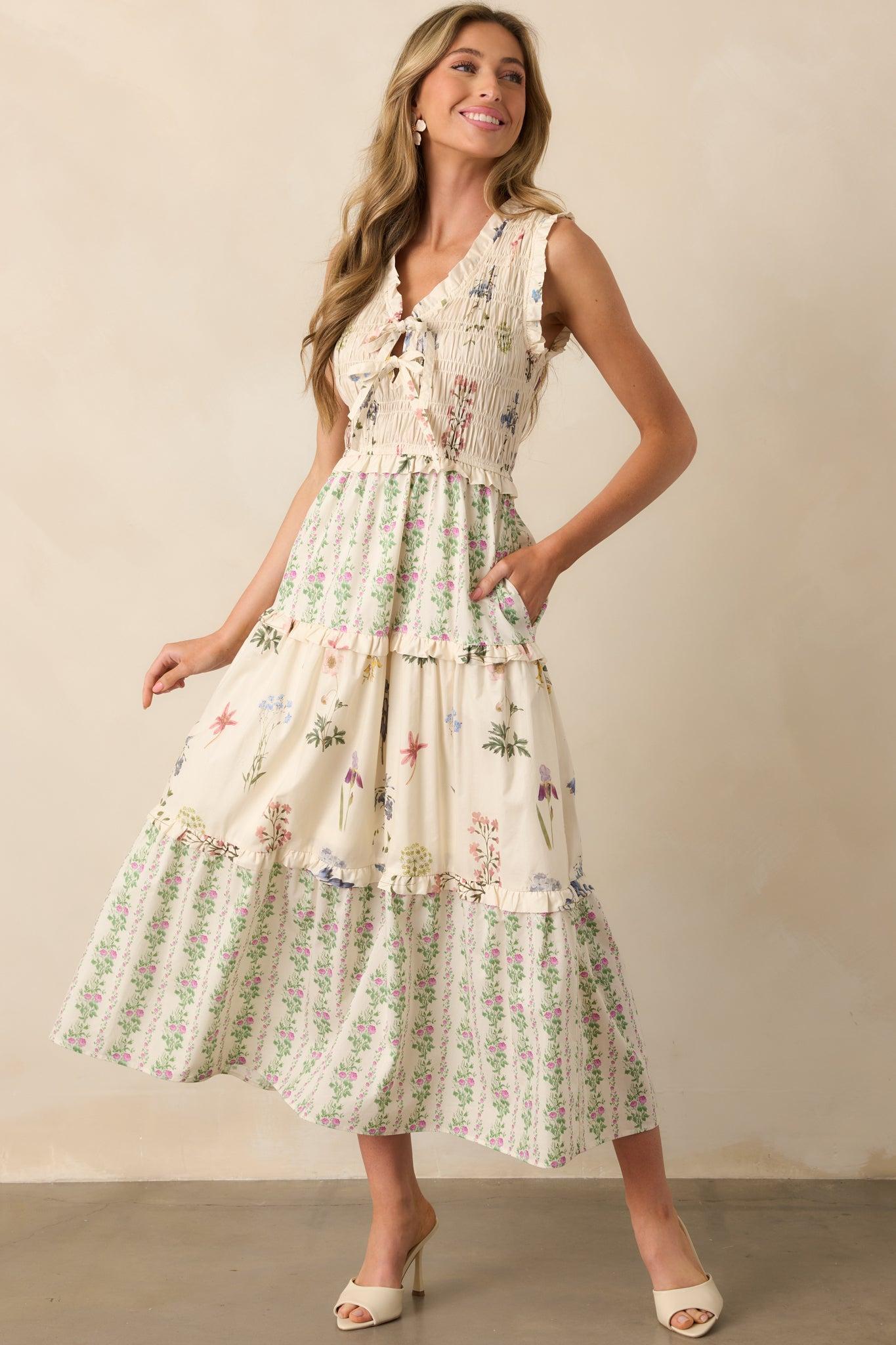 Whatever Happens Ivory Floral Cotton Sleeveless Maxi Dress Product Image