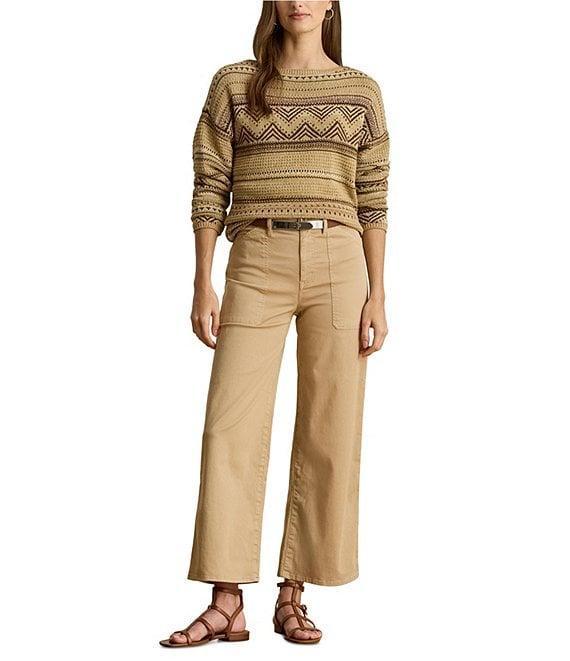 Lauren Ralph Lauren Petite Size High Rise Cotton Wide-Leg Cropped Pants Product Image