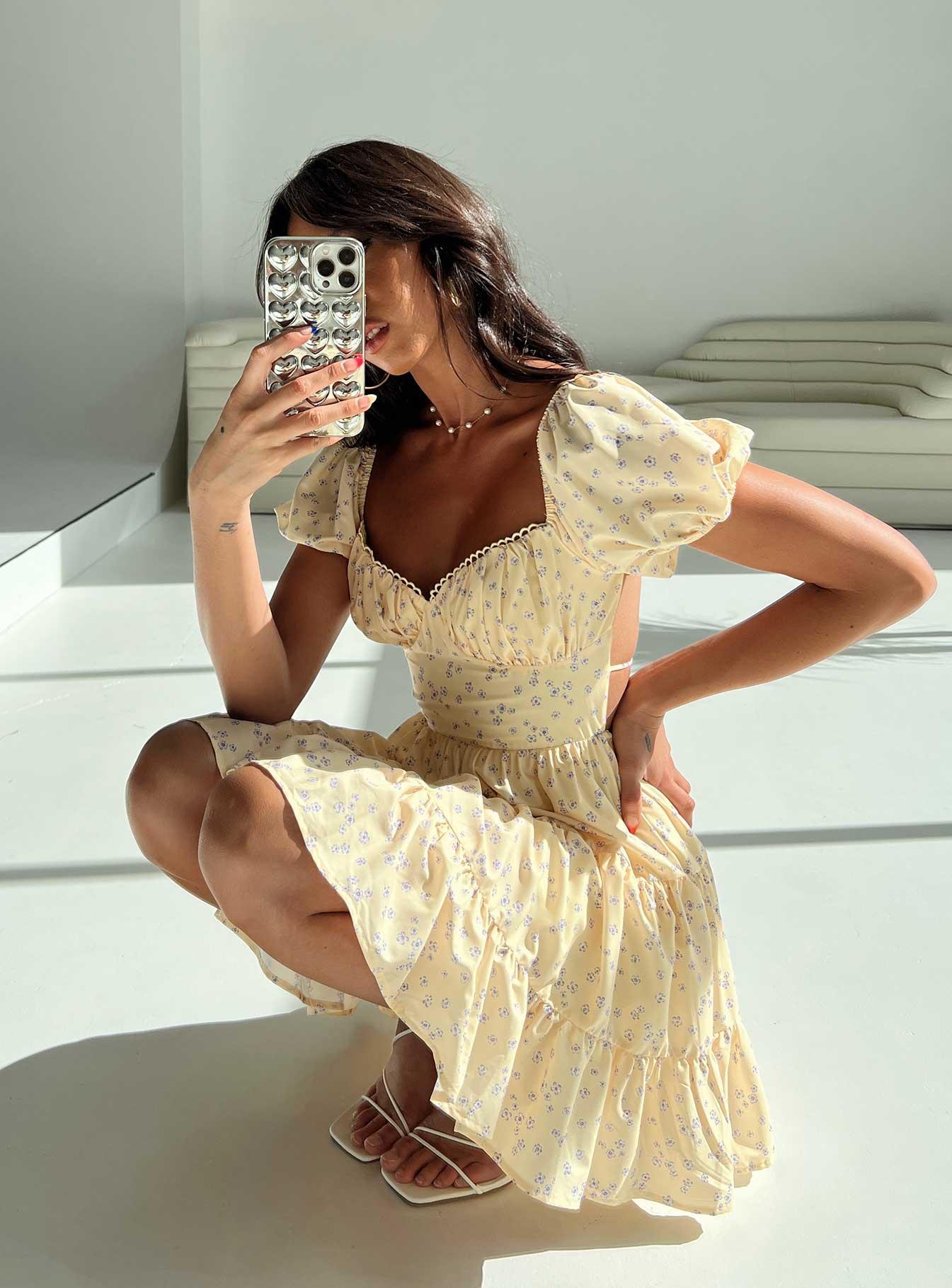 Danny Mini Dress Yellow Floral Product Image