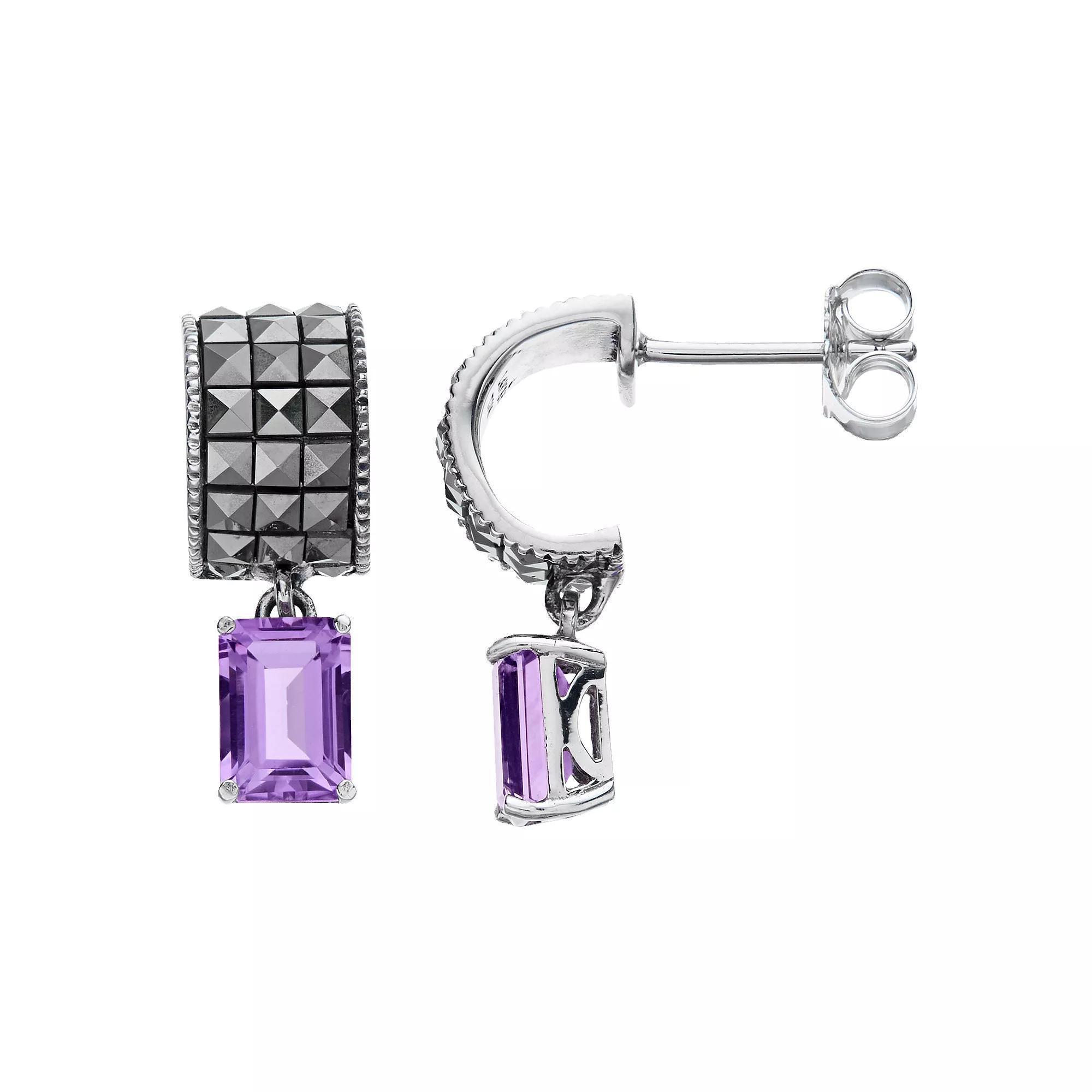 Lavish by TJM Sterling Silver Amethyst & Marcasite Drop Earrings, Women's Product Image