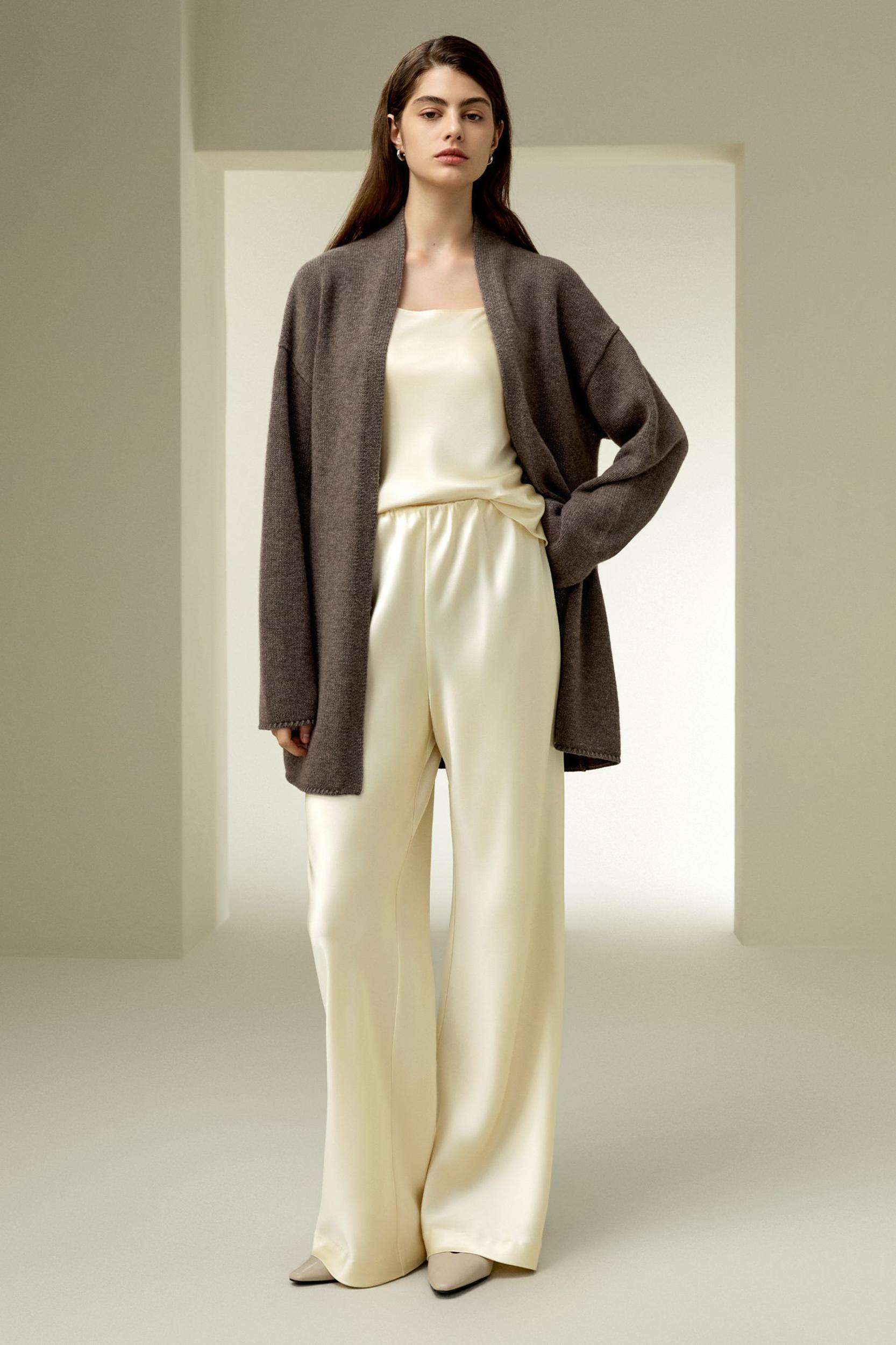 Long Open-Front Knit Cardigan Product Image