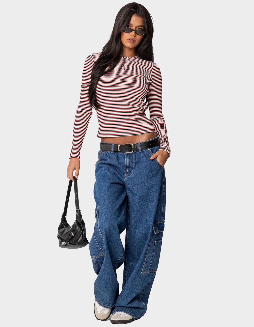 EDIKTED Corina Ribbed Stripey Long Sleeve Tee Product Image