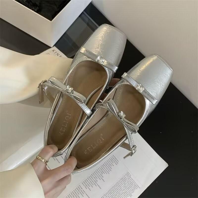 Square Toe Bow Mary Jane Shoes Product Image