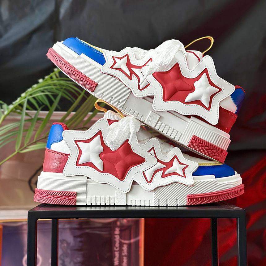 Star Applique Lace-Up Platform Sneakers Product Image