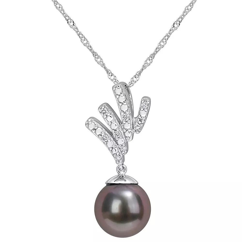 Stella Grace 10k White Gold Tahitian Cultured Pearl & Diamond Accent Drop Pendant Necklace, Women's, Size: 17", 10k Gold Product Image