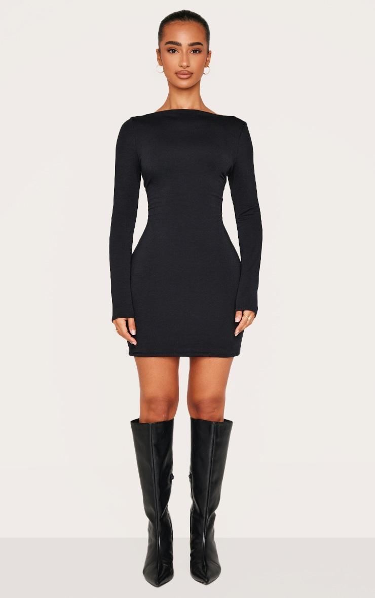 Petite Black Contour Jersey Boat Neck Long Sleeve Dress Product Image