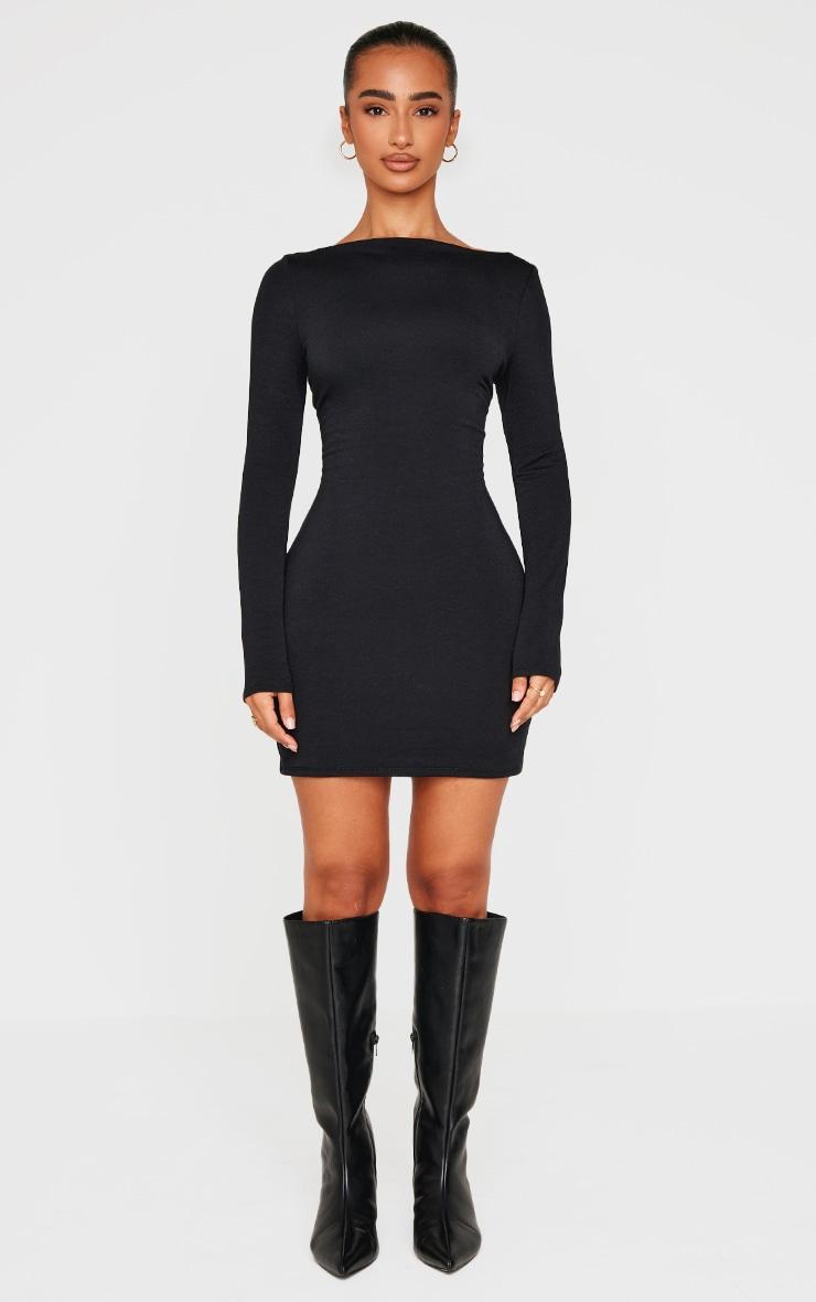 Petite Black Contour Jersey Boat Neck Long Sleeve Dress Product Image