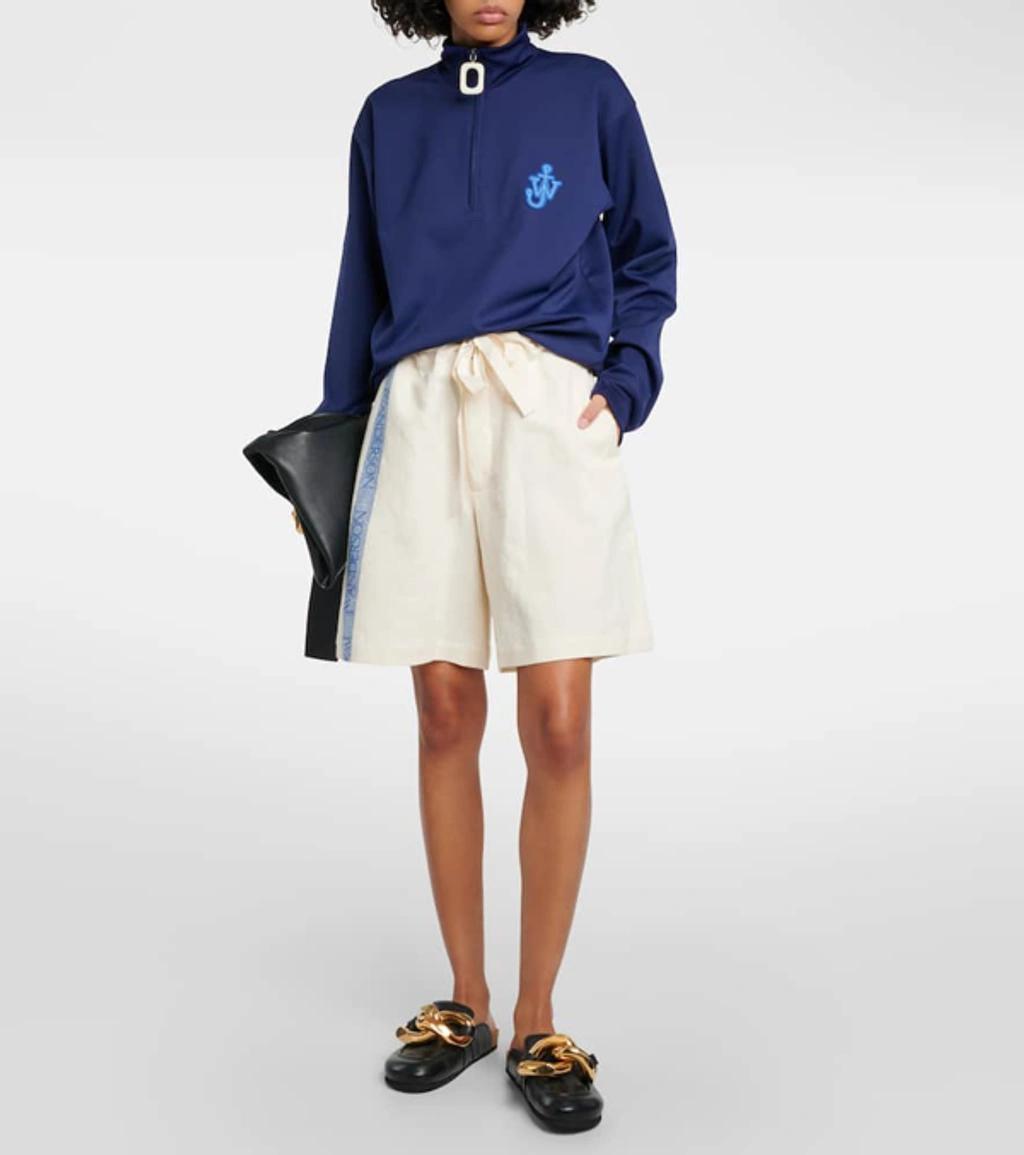 JW ANDERSON High-rise Cotton And Linen Shorts In Neutrals Product Image