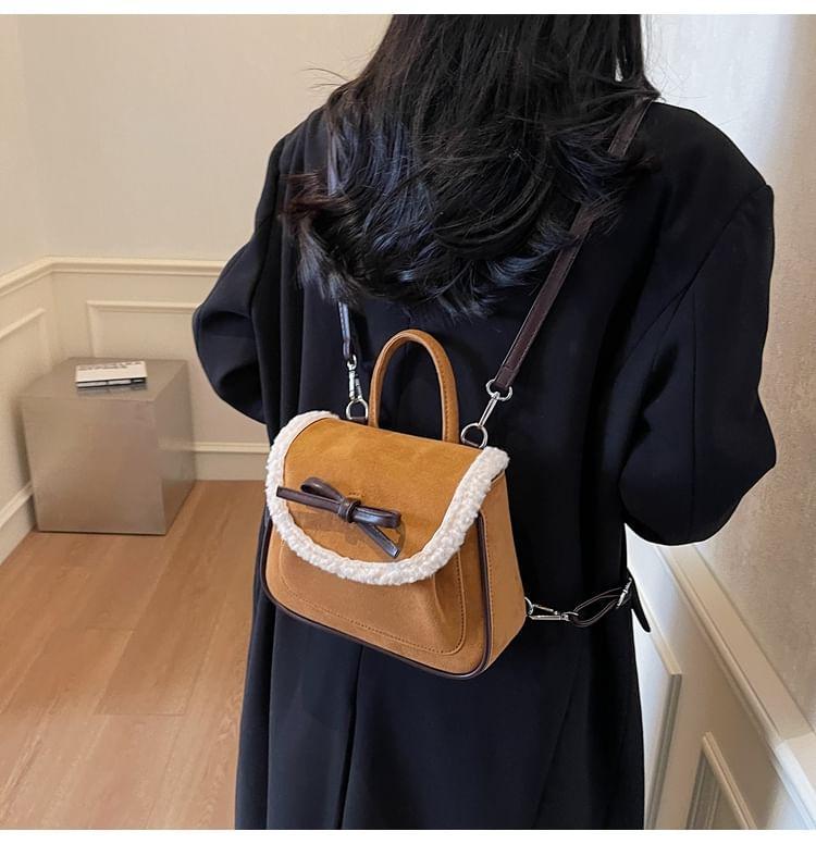Bow Faux Suede Flap Crossbody Bag Product Image