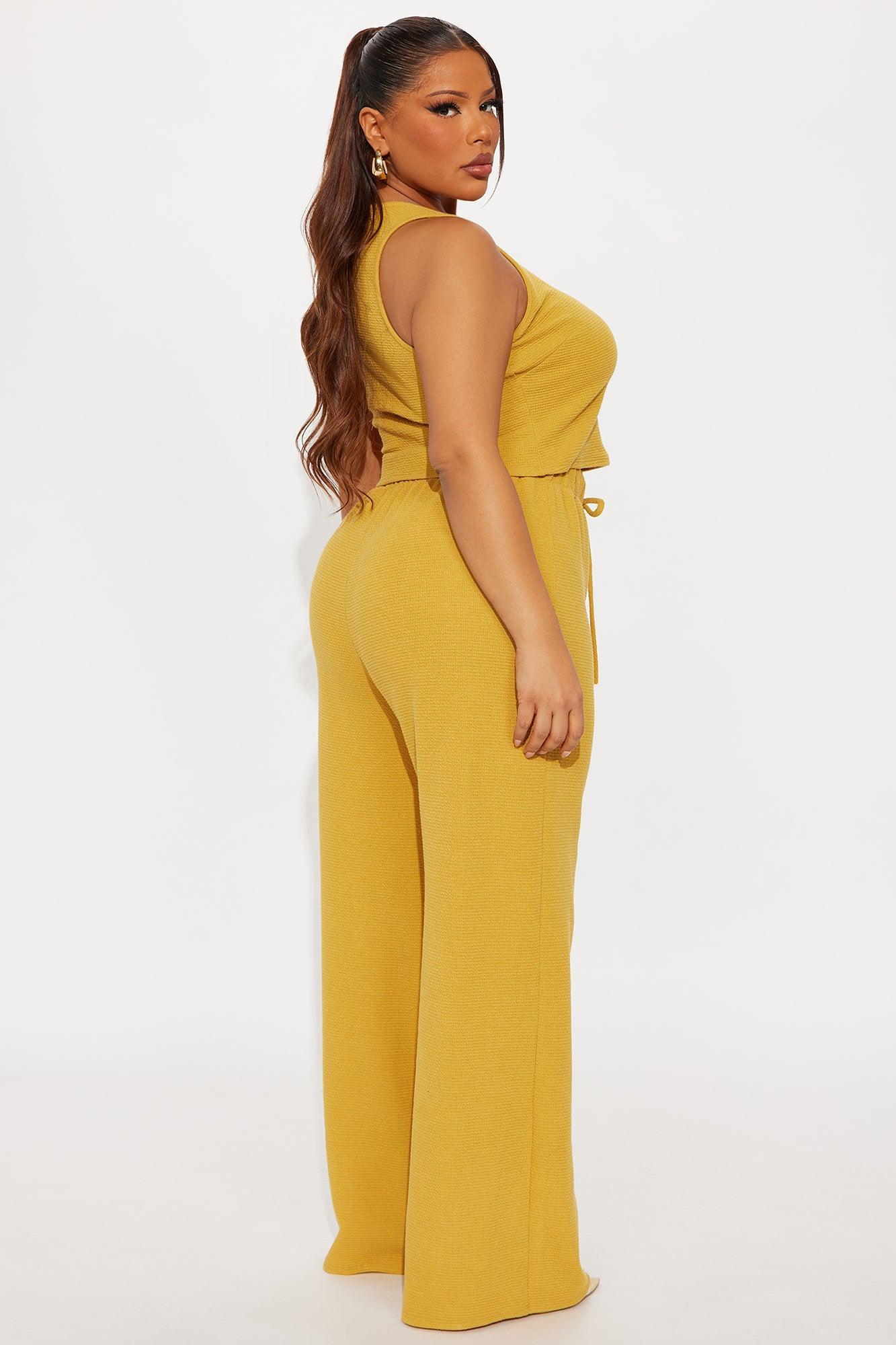 Alana Textured Wide Leg Pant Set - Mustard Product Image