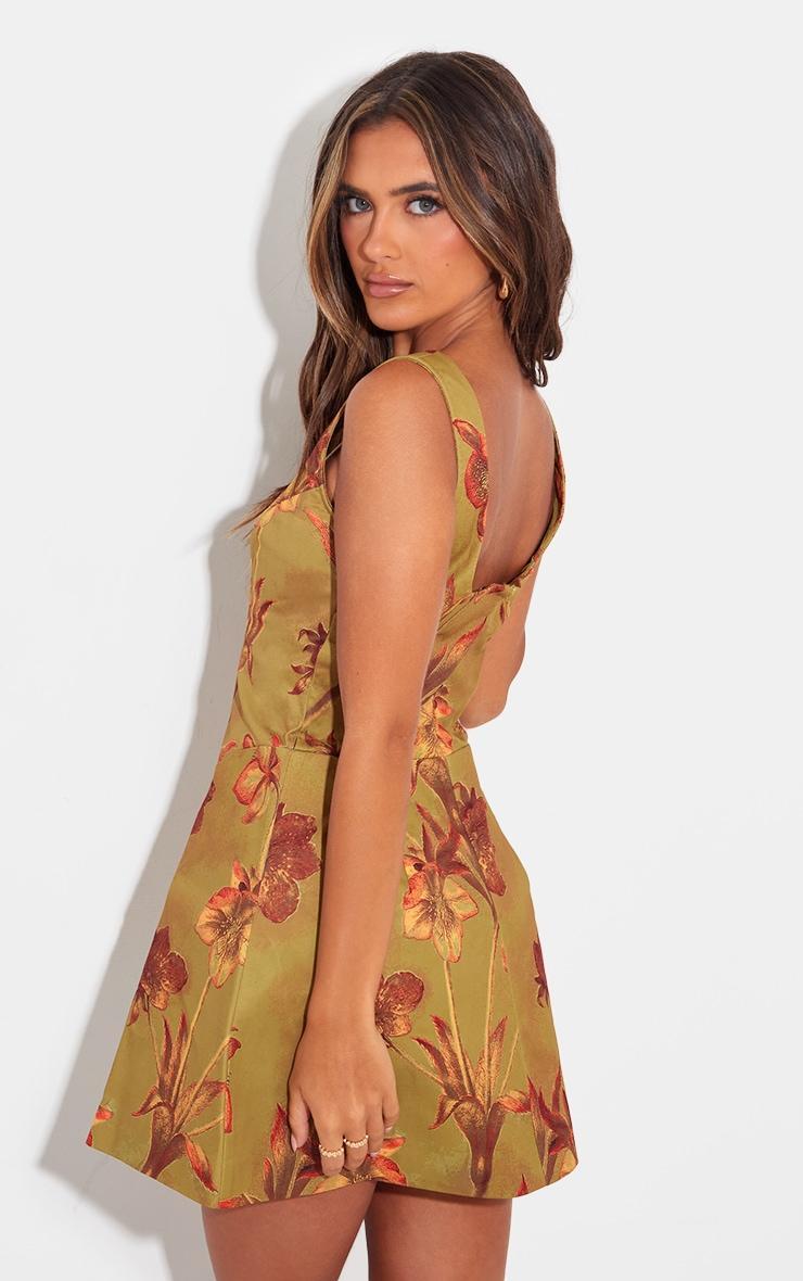 Green Floral Corset A Line Shift Dress Product Image