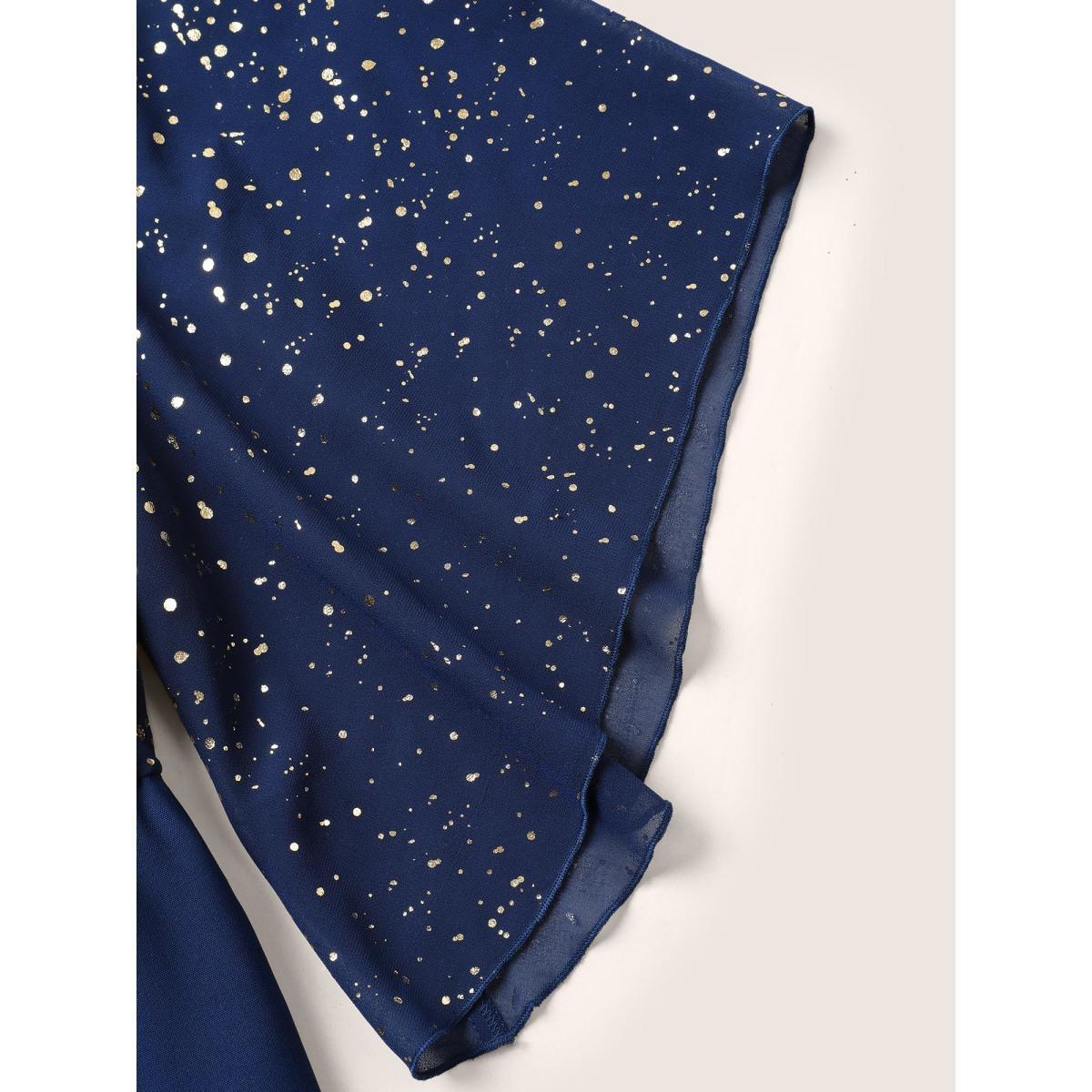 Plus Size DarkBlue Glitter Overlap Collar Mesh Flutter Sleeve Jumpsuit Women Cocktail Half Sleeve Overlap Collar Party Loose Jumpsuits BloomChic 14-16/1X Product Image