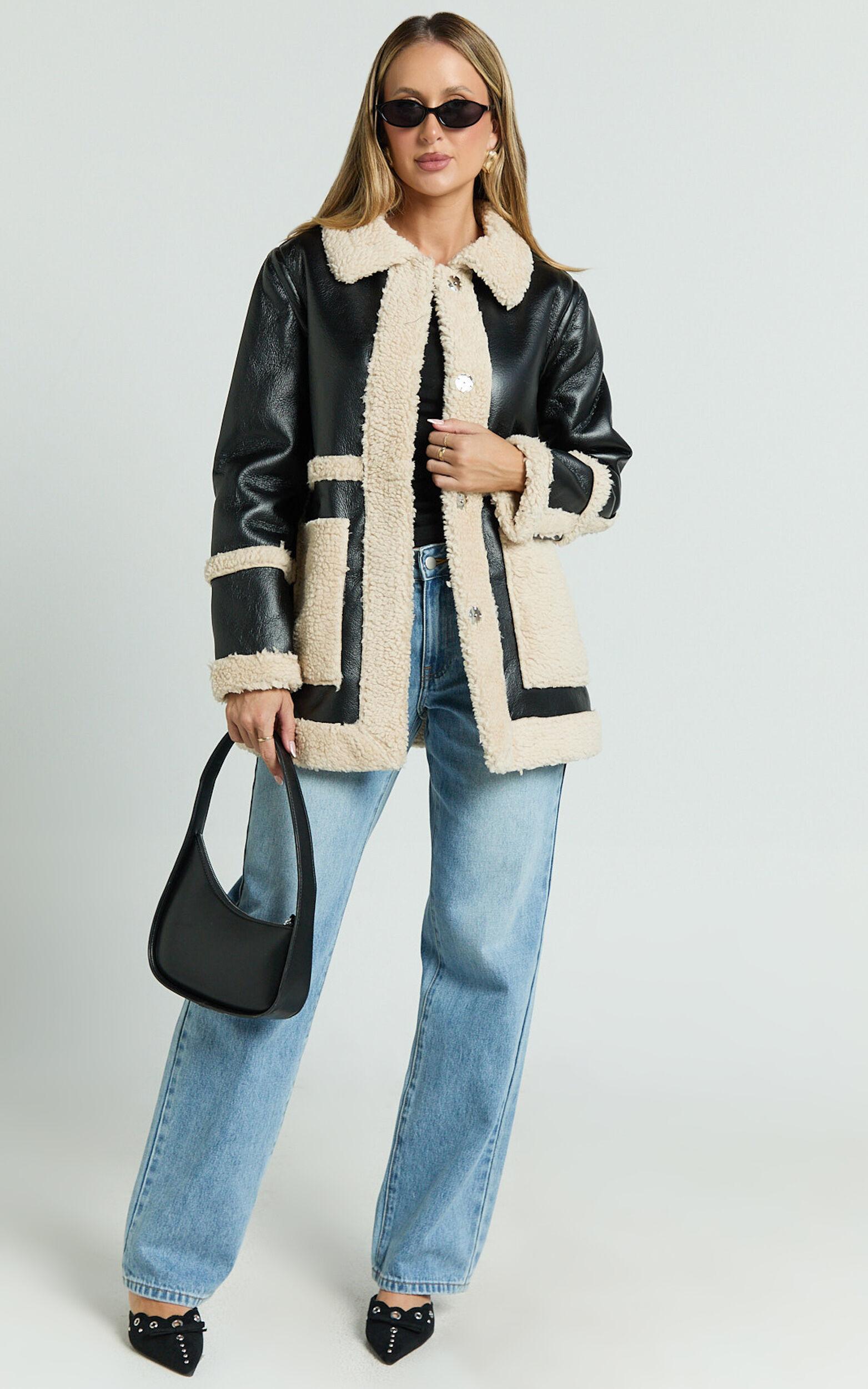 Ruth Jacket - Faux Shearling Aviator Jacket in Black Product Image