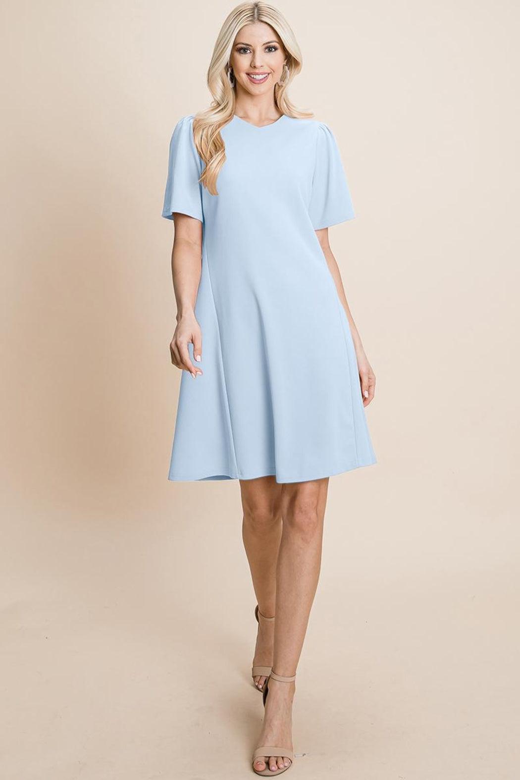 Loose Mini Dress V-Neck Short Sleeve Shift Dress Product Image