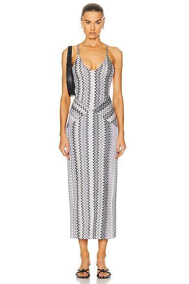 Missoni Sleeveless Long Slip Dress in Multi Grey - Metallic Silver. Size 42 (also in ). Product Image