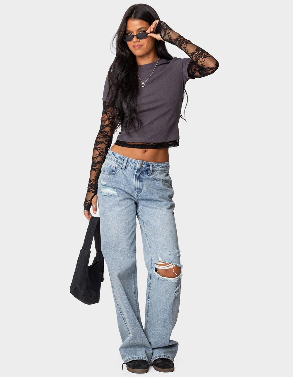 EDIKTED Layered Lace Sleeve Tee Product Image