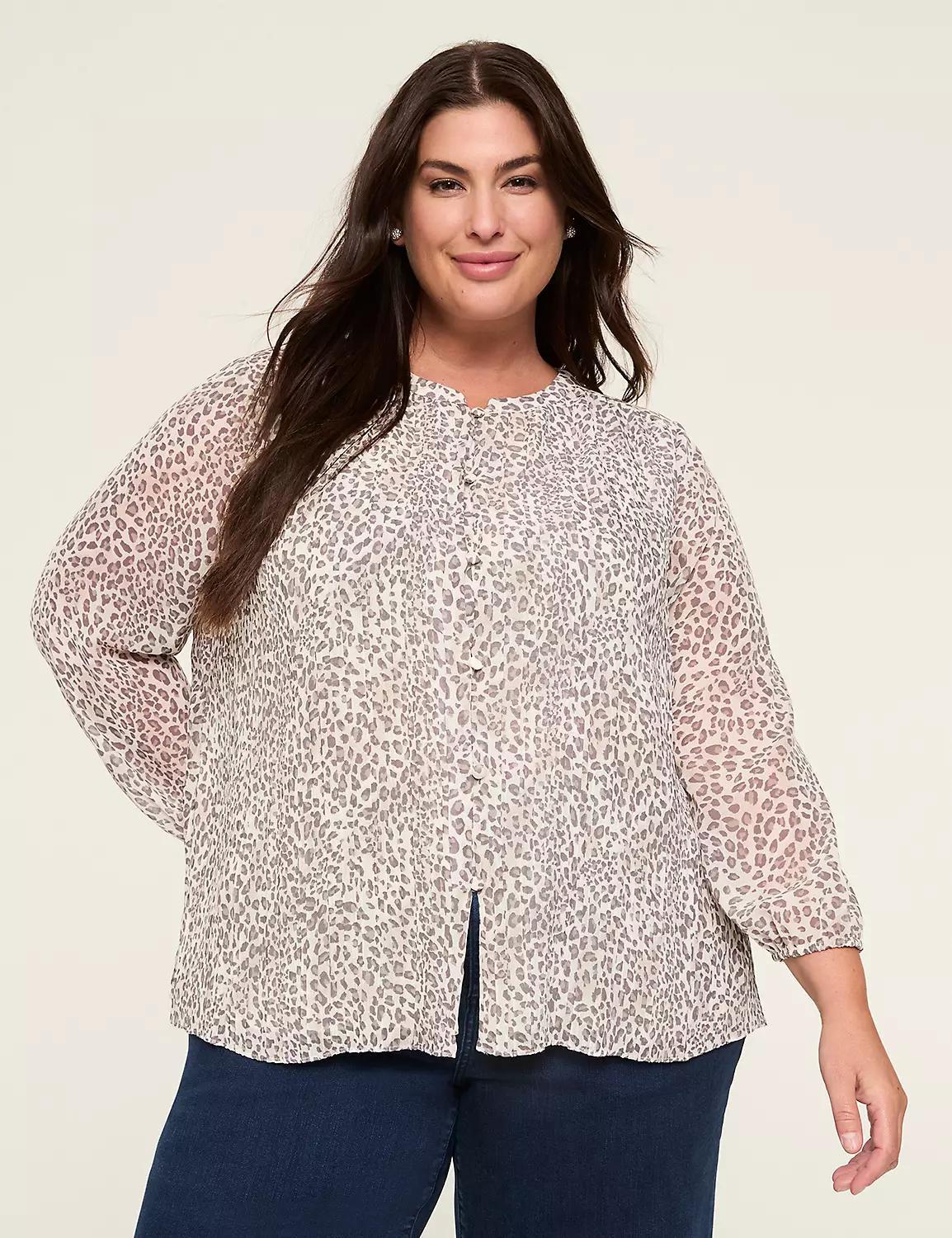 Swing Bracelet-Sleeve Button-Front Blouse Product Image