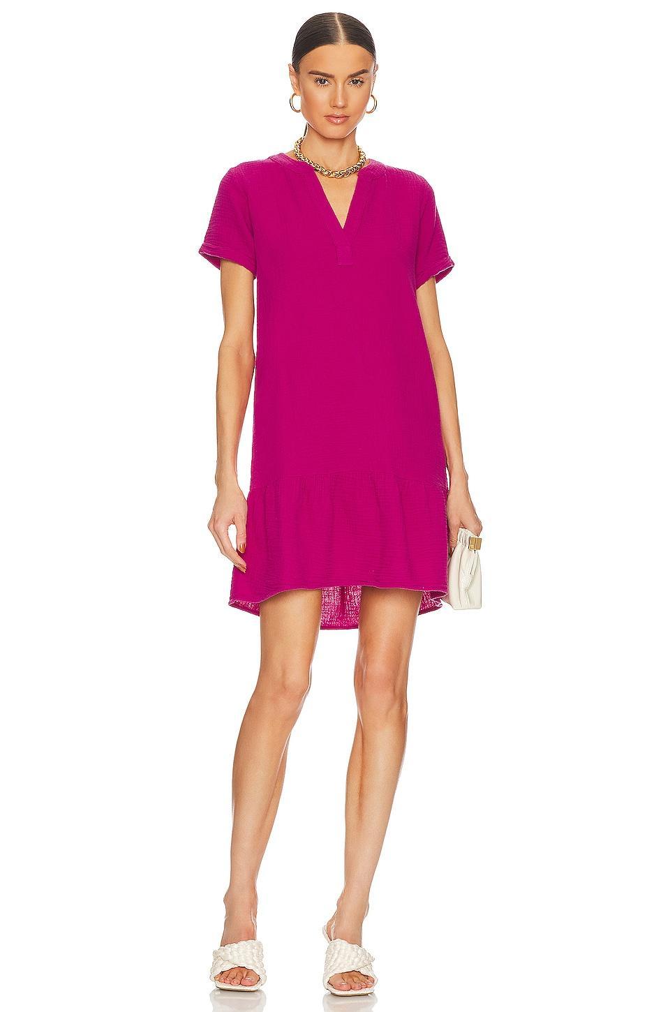 Split Neck Ruffle Hem Mini Dress Bobi Product Image