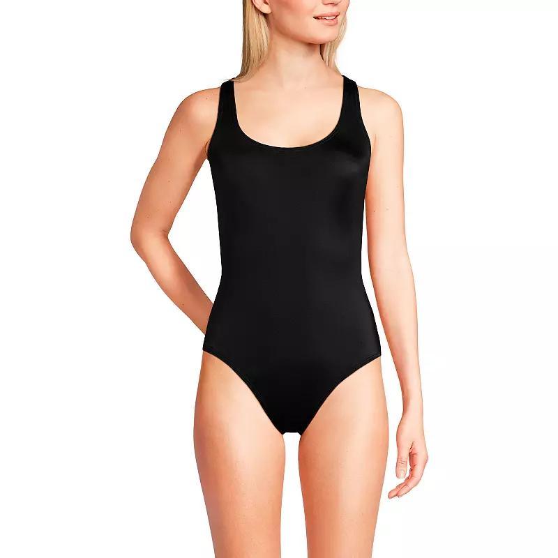 Women's Lands' End Chlorine Resistant Scoop Neck Sporty One-Piece Swimsuit, Size: 8, Black Product Image