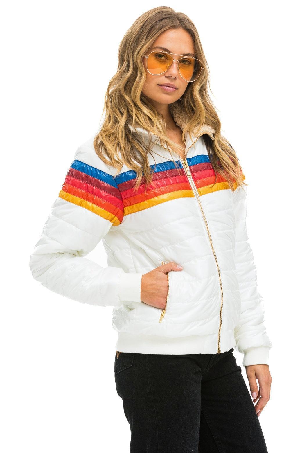 5 STRIPE RAINBOW SLEEVE JACKET -  WHITE GLOSSY Female Product Image